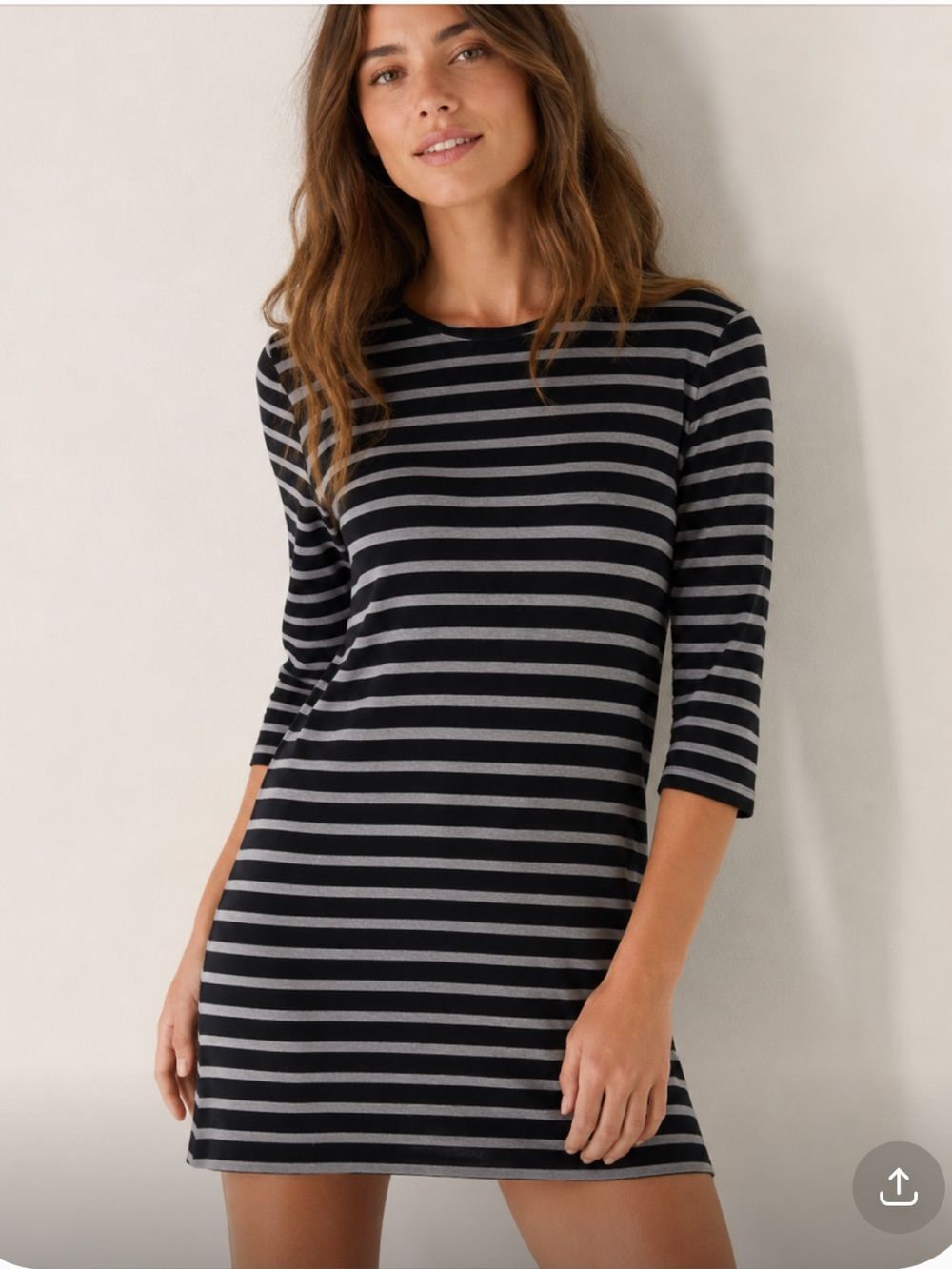 MARINE LAYER Gemma Black and Grey Cotton Striped Long Sleeve Preppy Dress